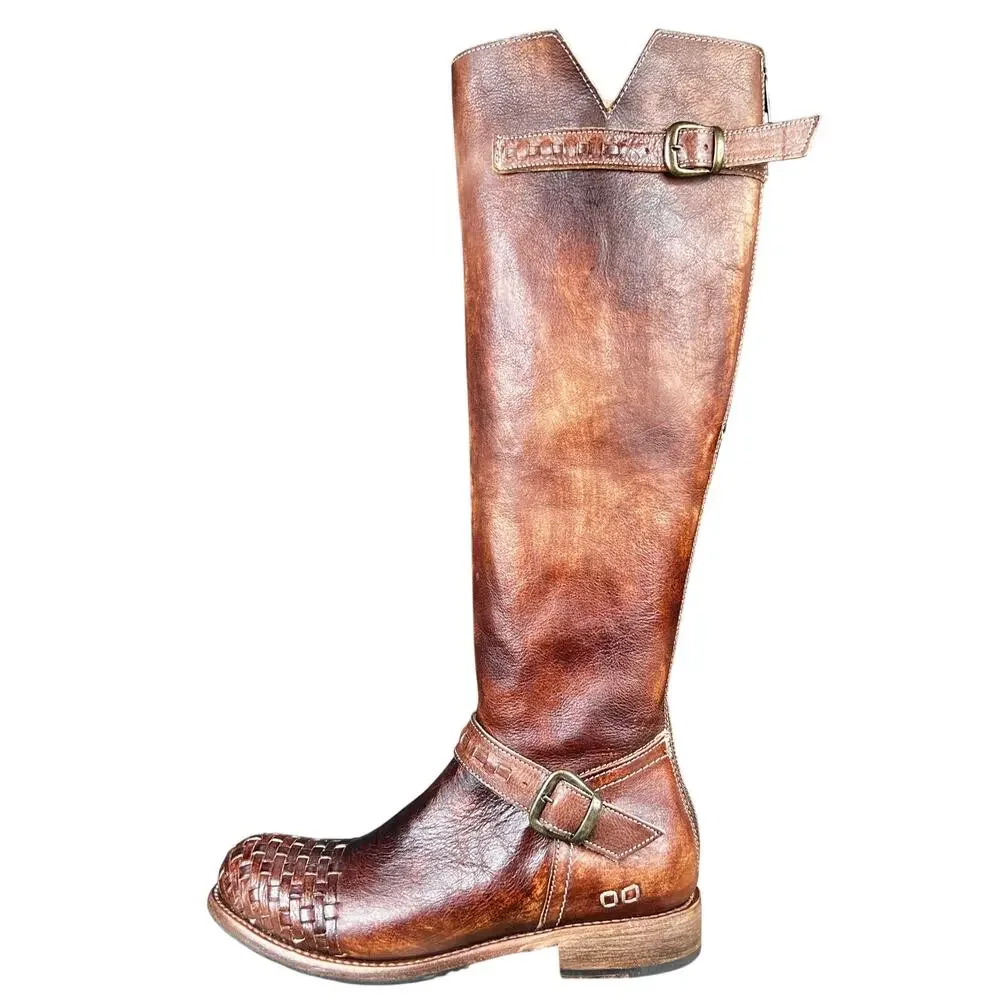 NWOT Bed Stu Women’s Blackburn Brown Leather Woven Toe Riding Boot Size US 7.5